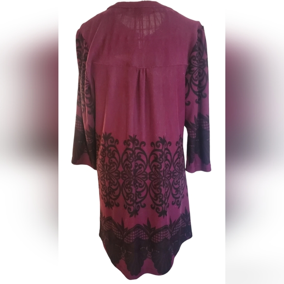 Plum Lace-Print Empire-Waist Tunic sz XL - Picture 4 of 8